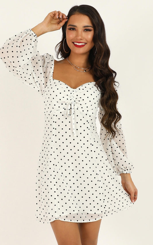 Sprinkles Dress in White Polka