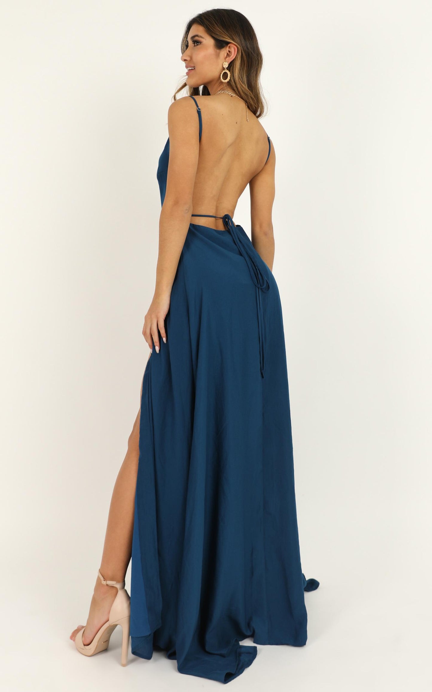 Starry Eyes Sparkling Dress In Teal Satin