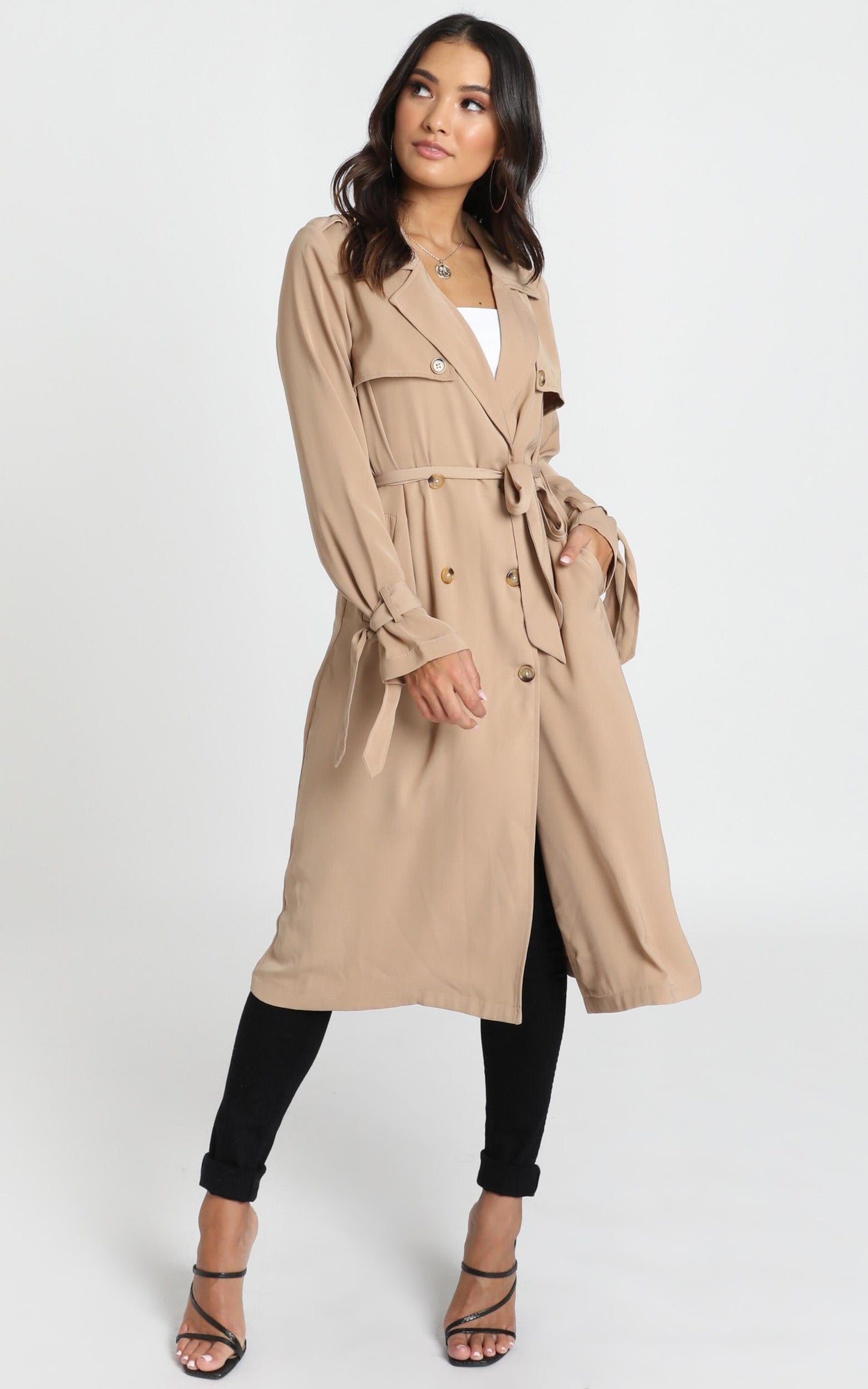 Stepping It Up Trench Coat In Beige