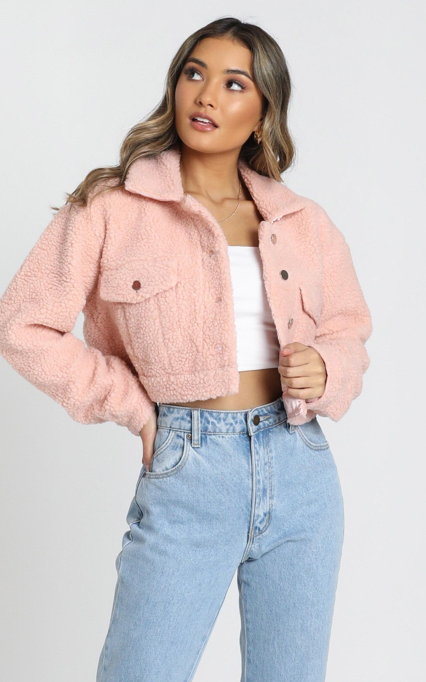 Team Spirit Teddy Jacket In Blush Teddy