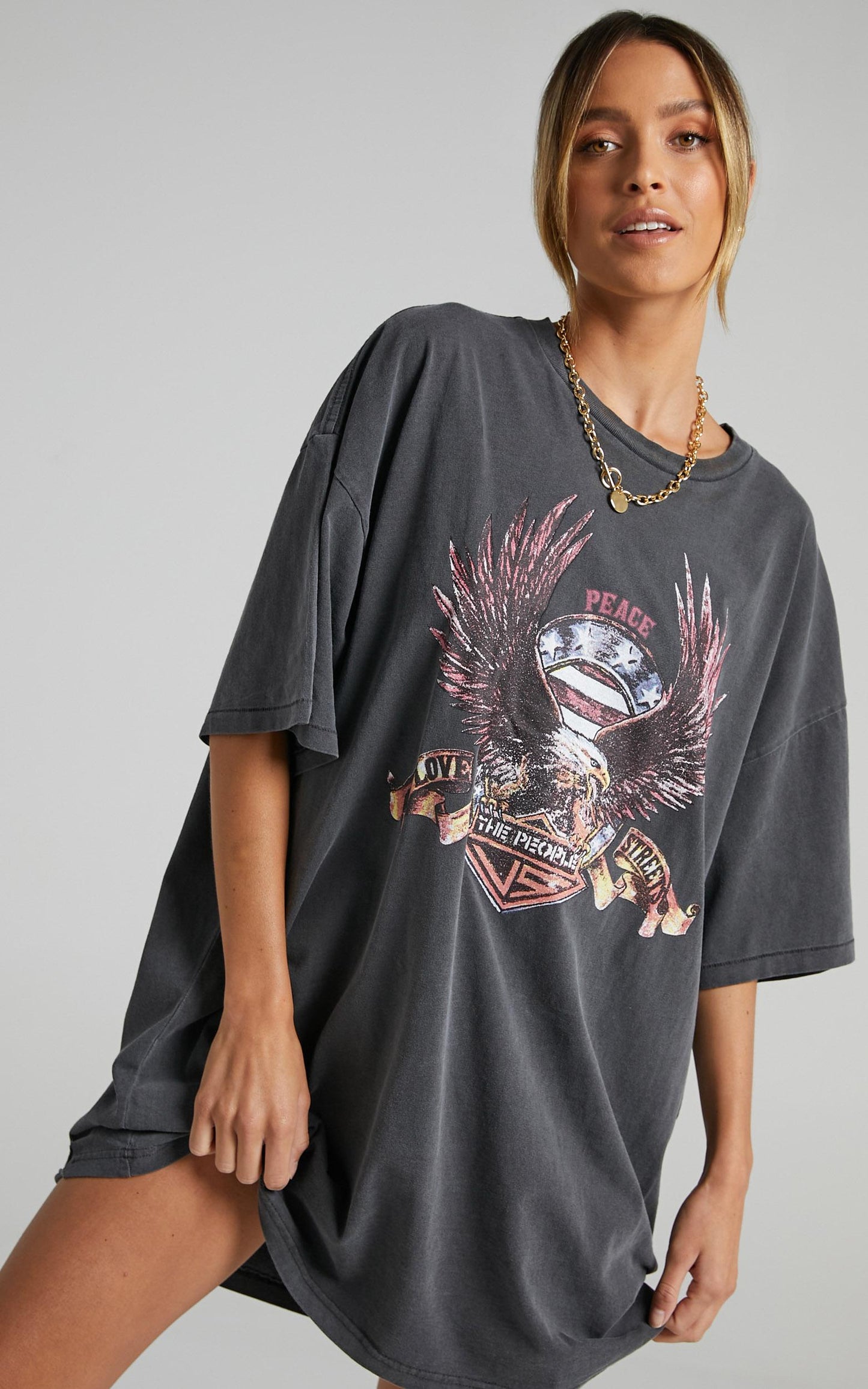 The People Vs - United Eagle Tee Dress in Vintage Black