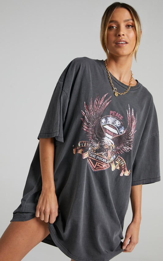 The People Vs - United Eagle Tee Dress in Vintage Black
