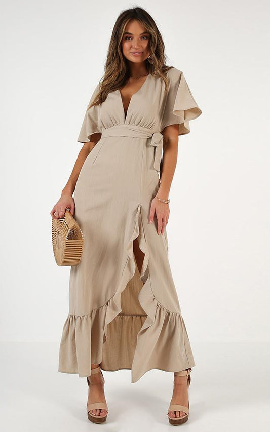 Valley Tales Dress In Beige Linen Look