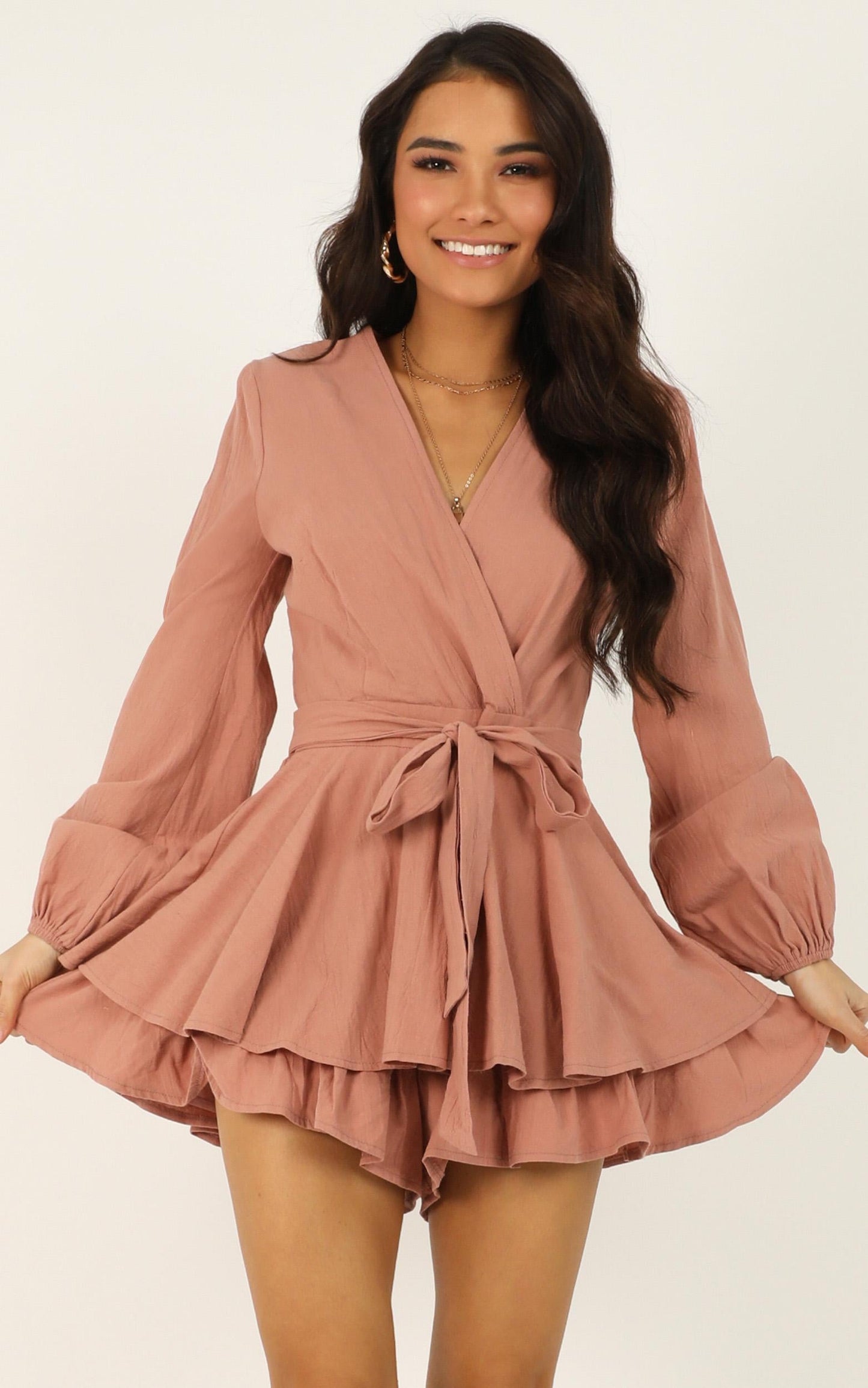 Wandering Around Playsuit in Dusty Rose Linen Look