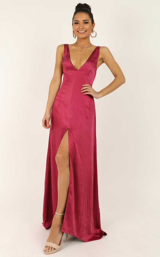 When The Lights Are Low Dress In Raspberry Satin