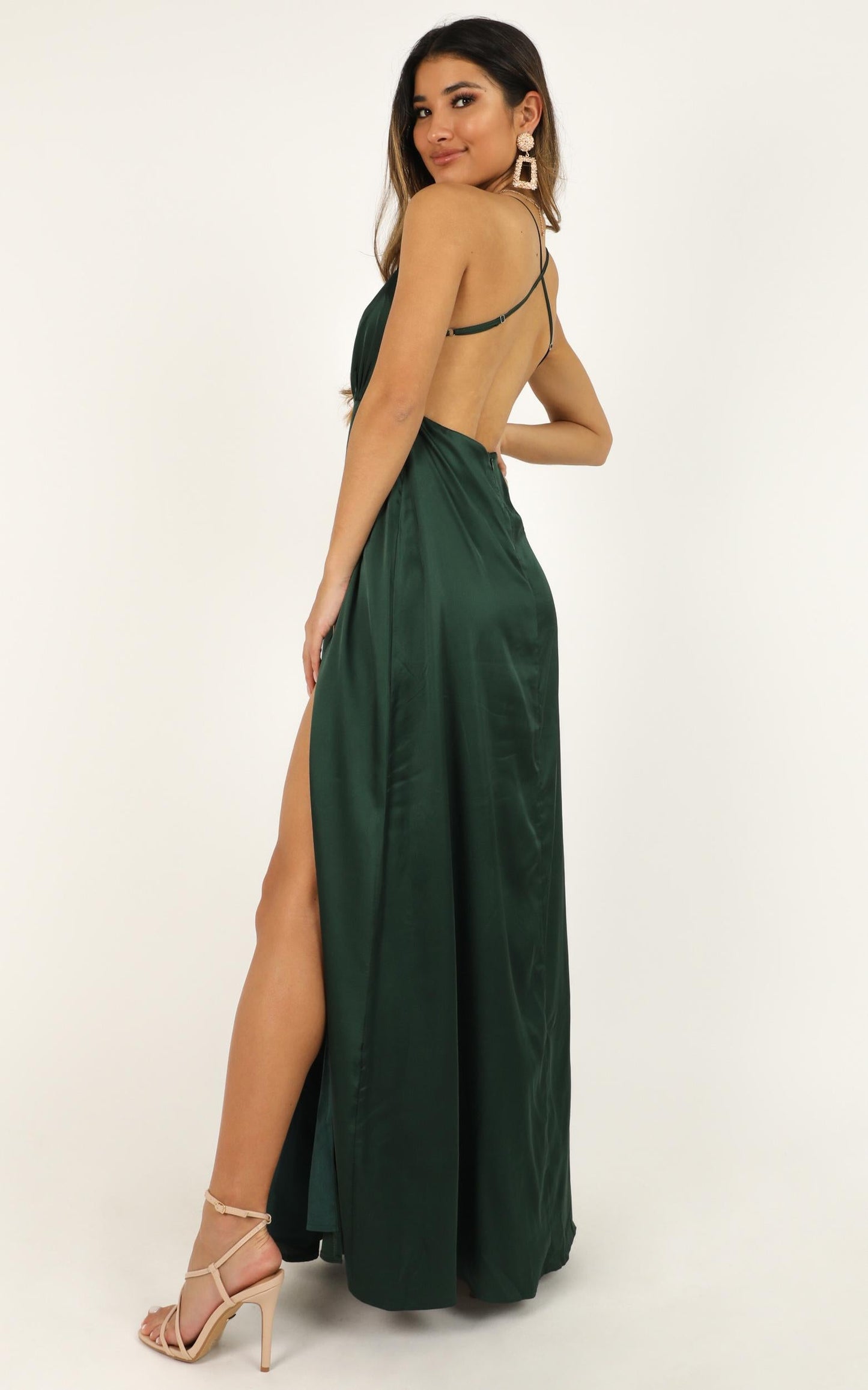 Wild Instinct Maxi Dress In Emerald Satin