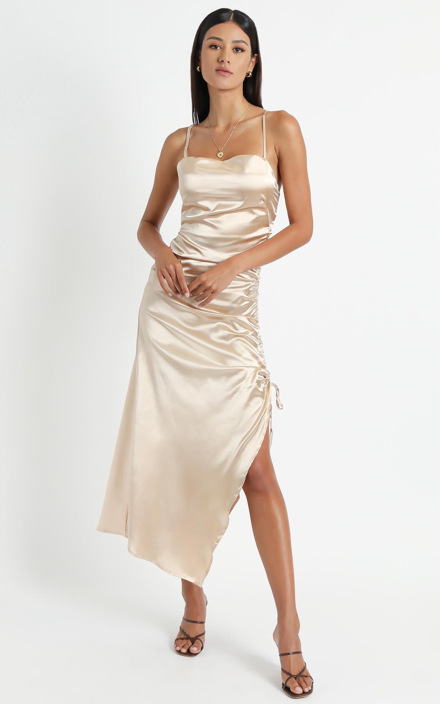 Dove Dress in Champagne Satin