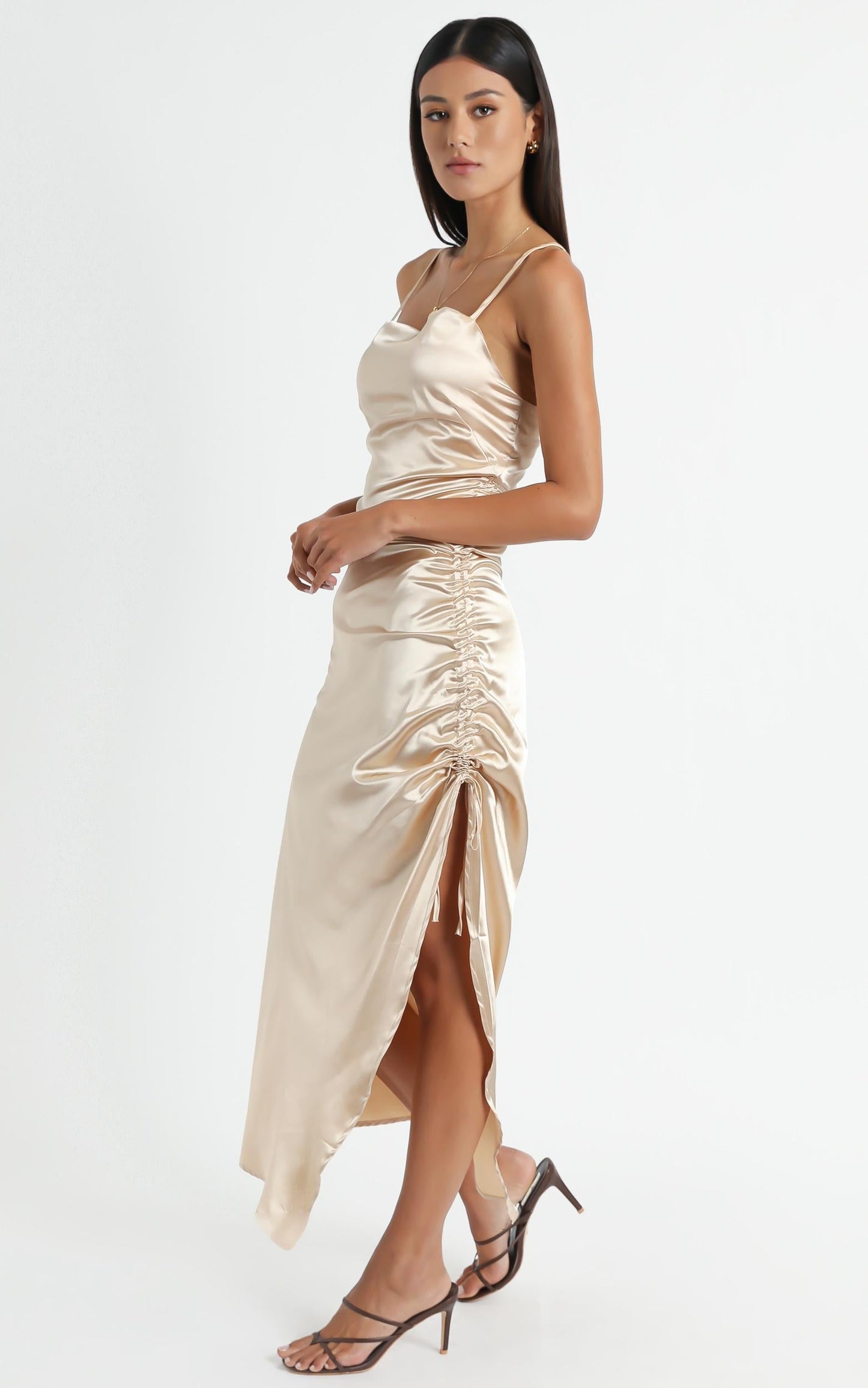 Dove Dress in Champagne Satin