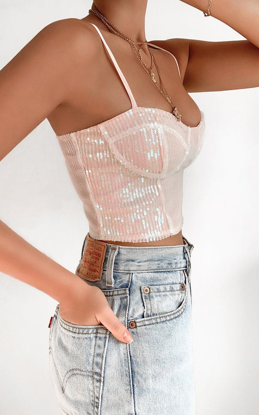 Touch Of Love Top in Blush Sequin