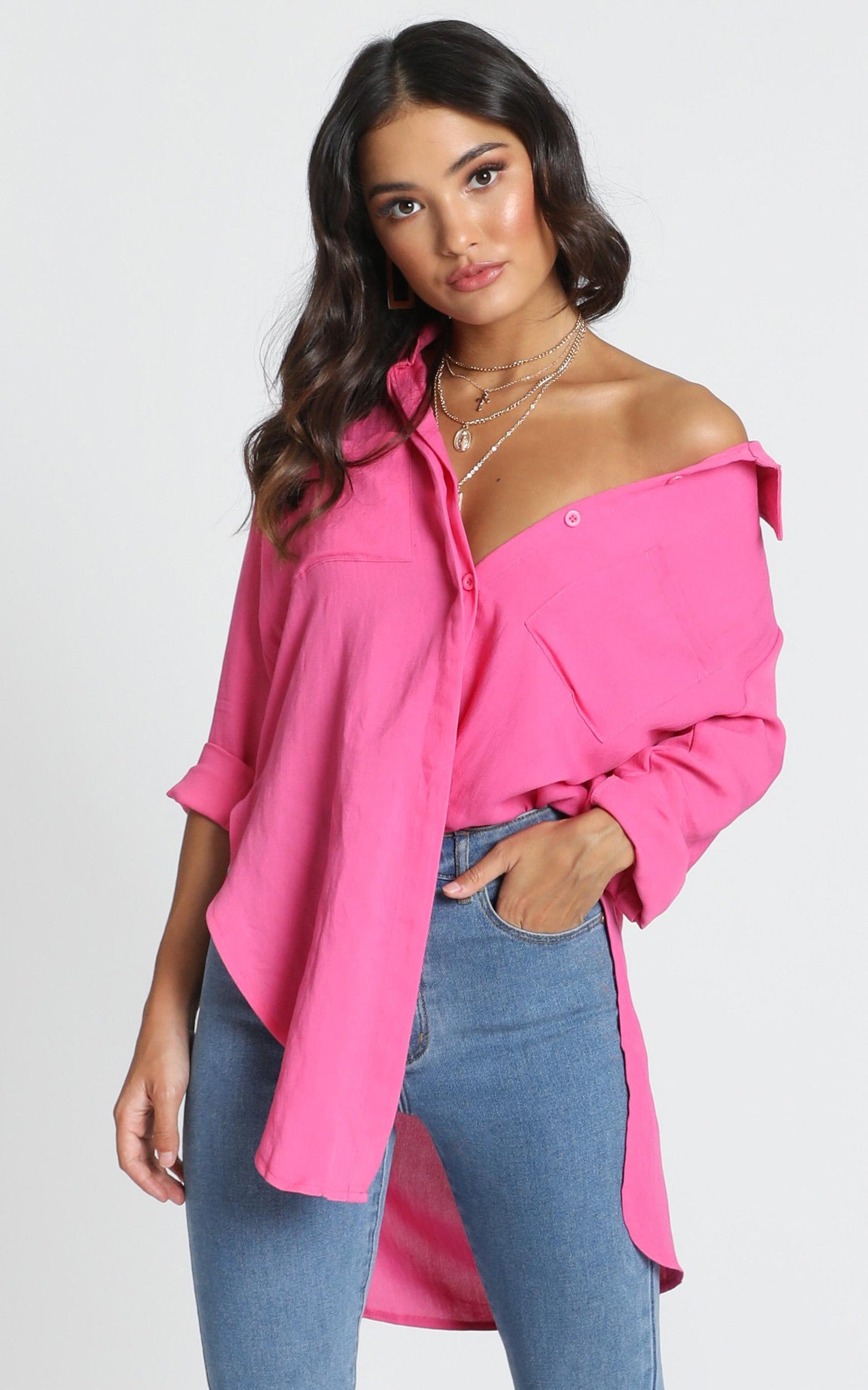 Trish Button Up Shirt In Hot Pink