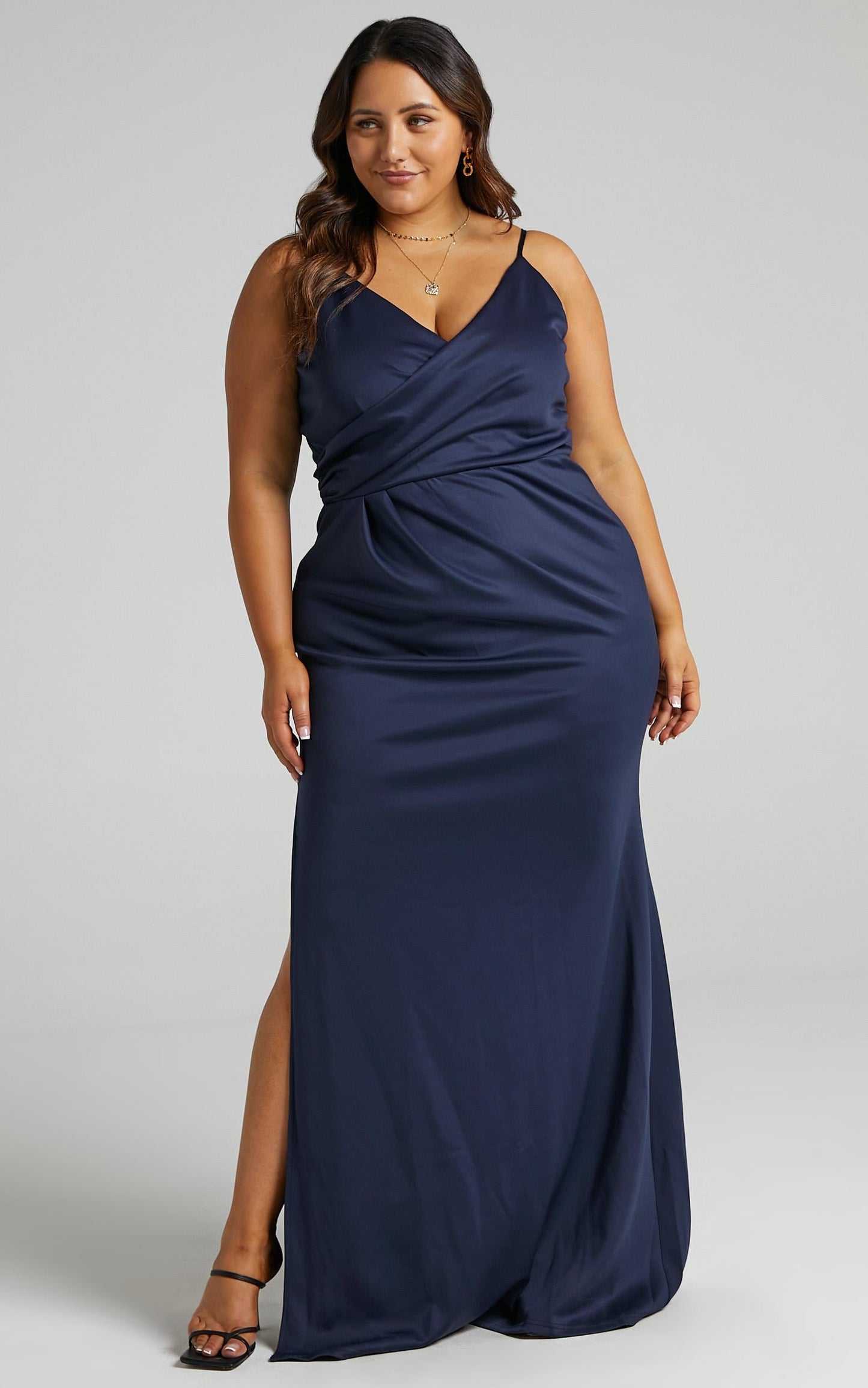 Linking Love maxi Dress - Plunge Neck Slip Dress in Navy