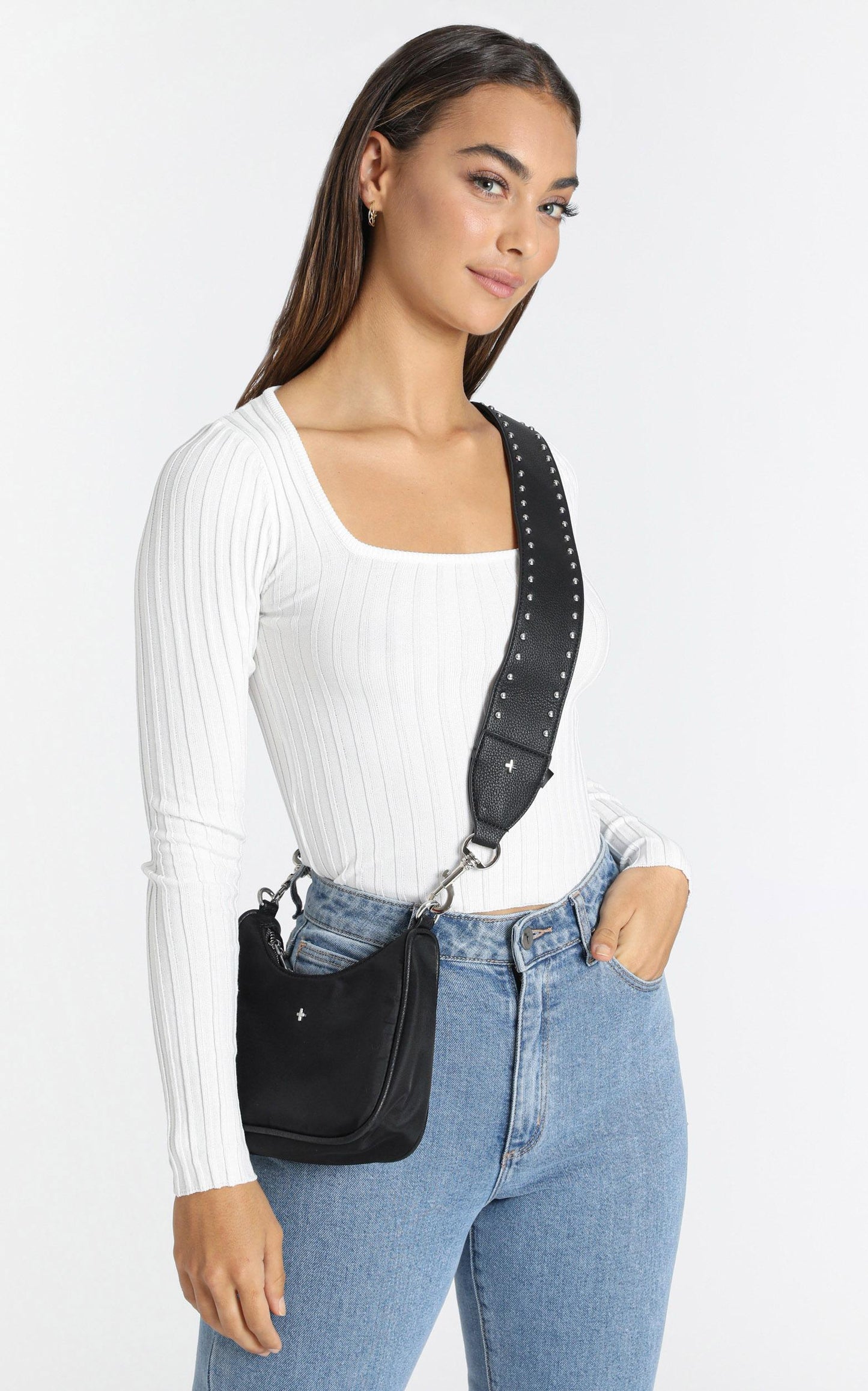 Peta and Jain - Twain Stud Bag Strap in Black