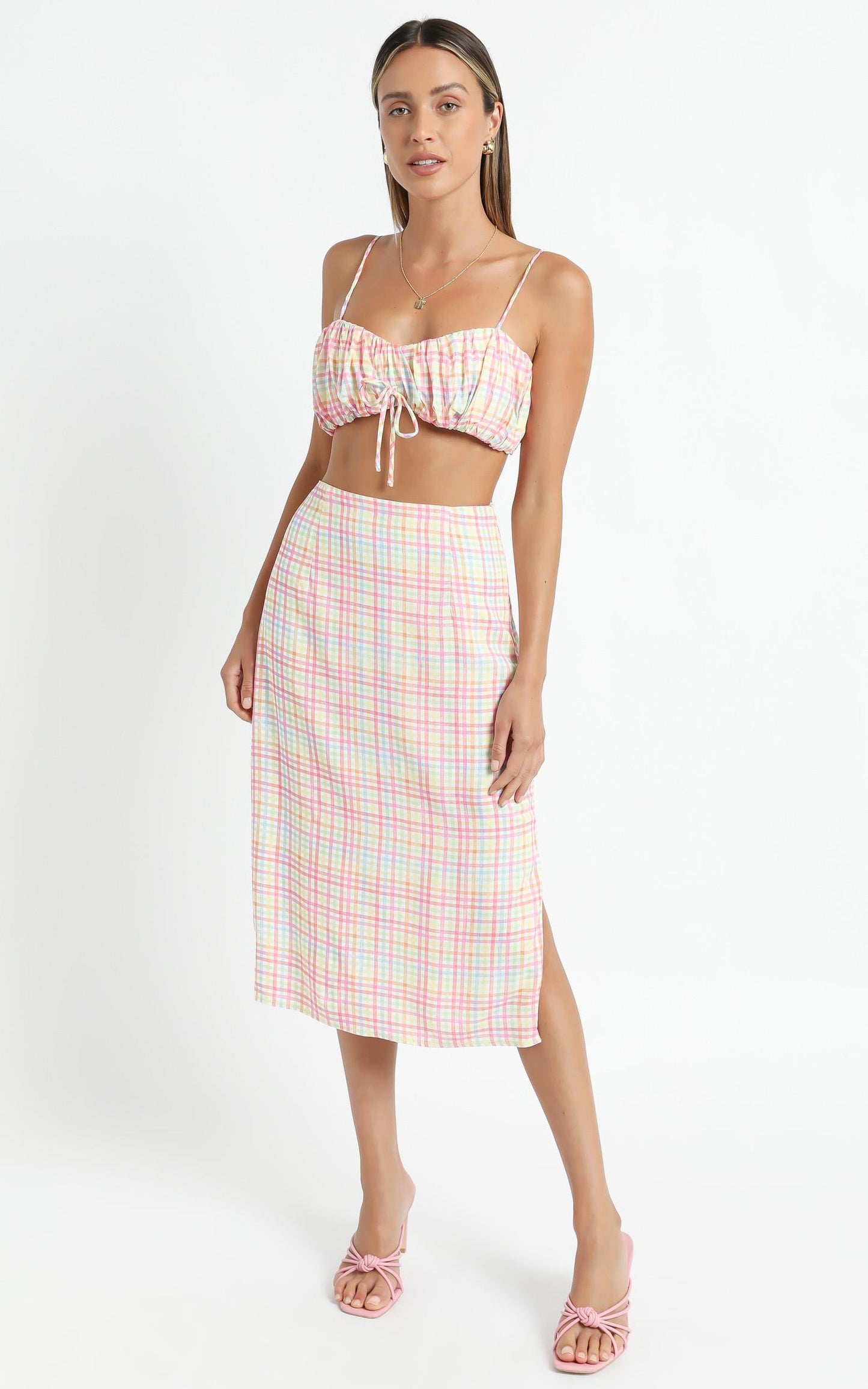 Uberta Two Piece Set in Rainbow Check