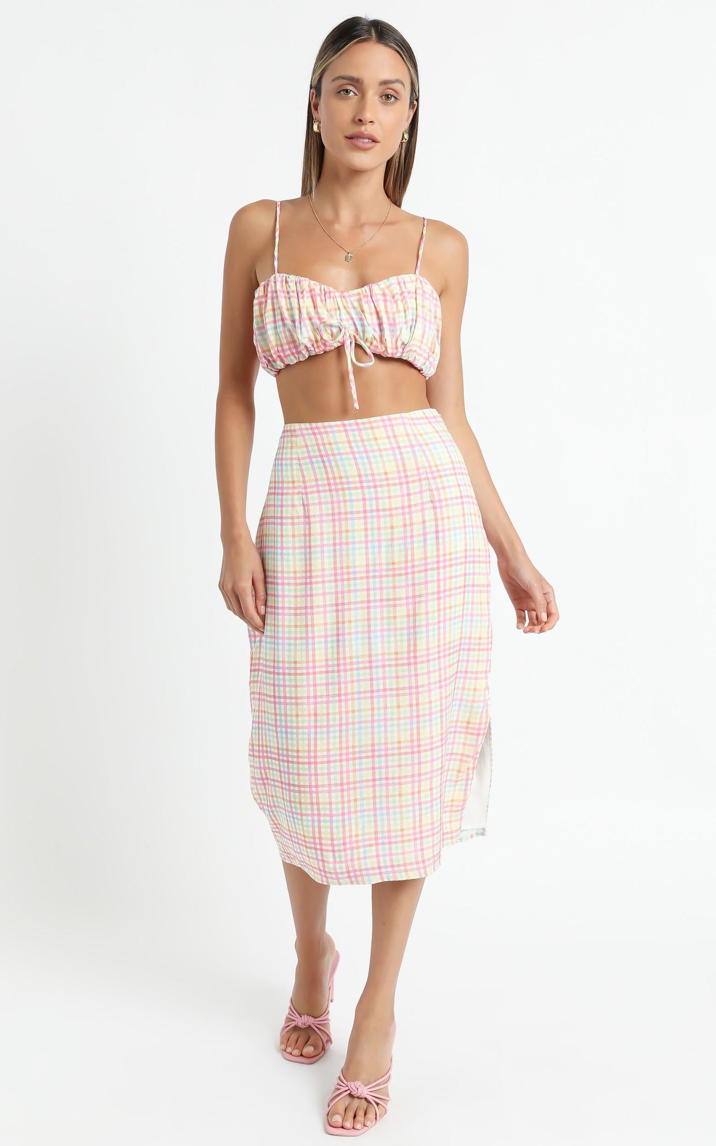 Uberta Two Piece Set in Rainbow Check