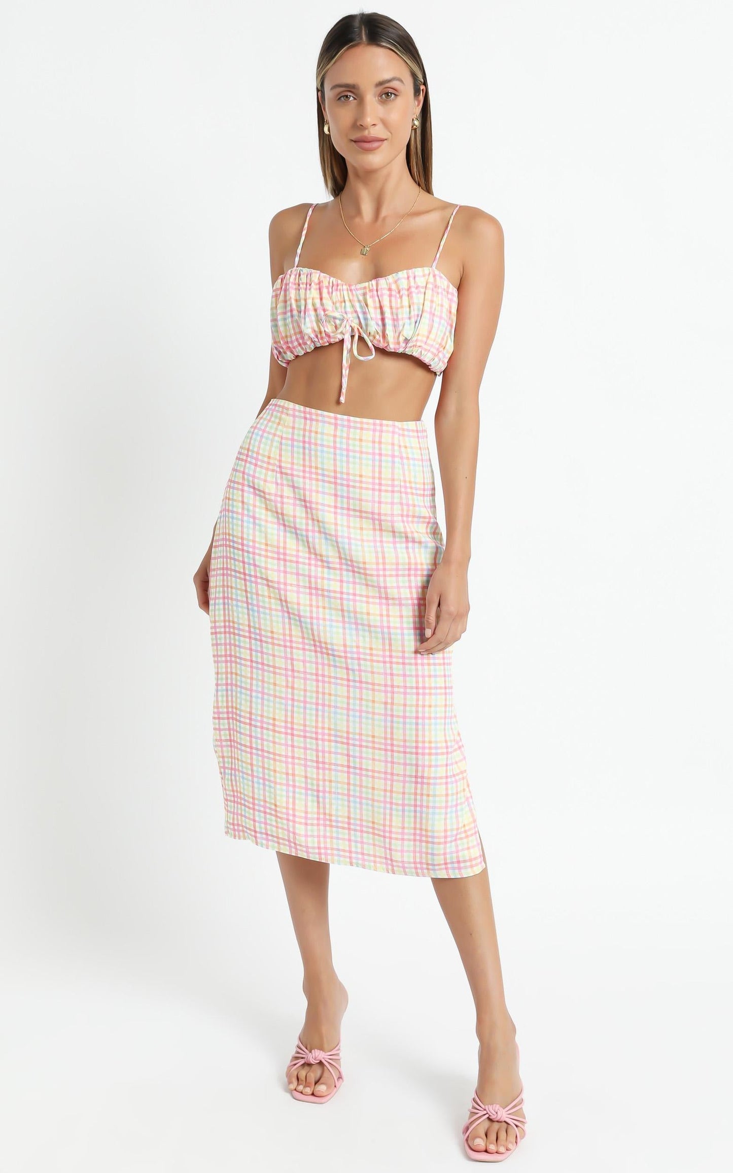 Uberta Two Piece Set in Rainbow Check