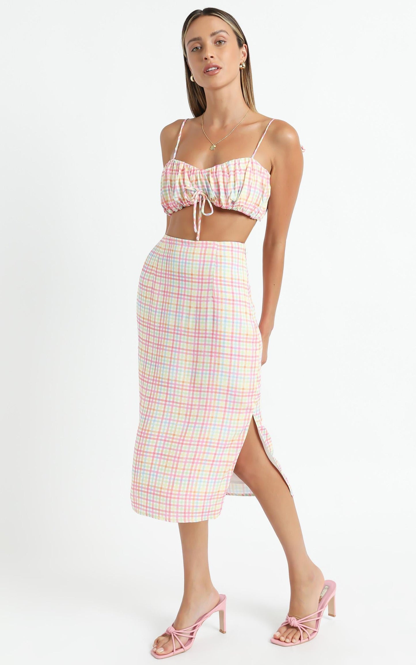 Uberta Two Piece Set in Rainbow Check