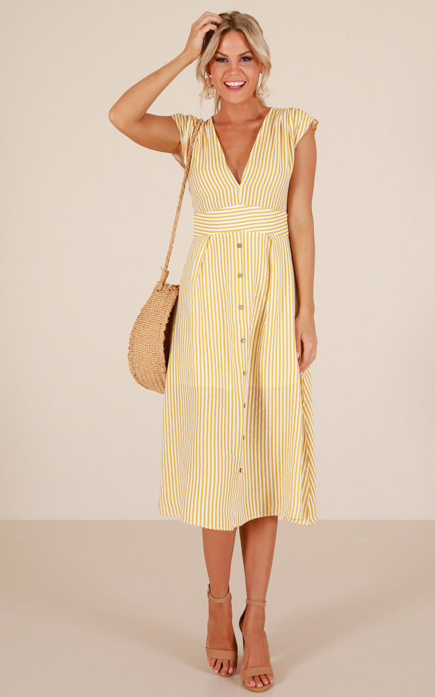 Beyond The Surface Dress In Yellow Stripe