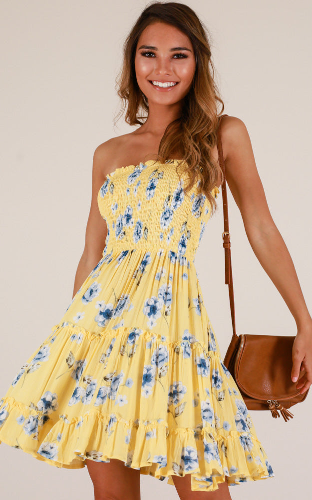 Deep Dive Dress In Yellow Floral