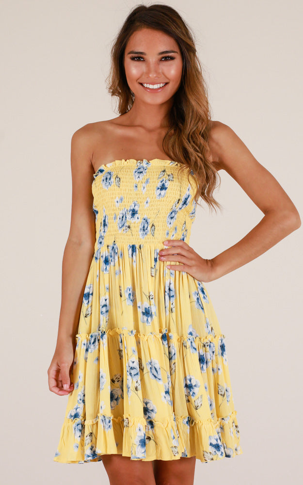 Deep Dive Dress In Yellow Floral