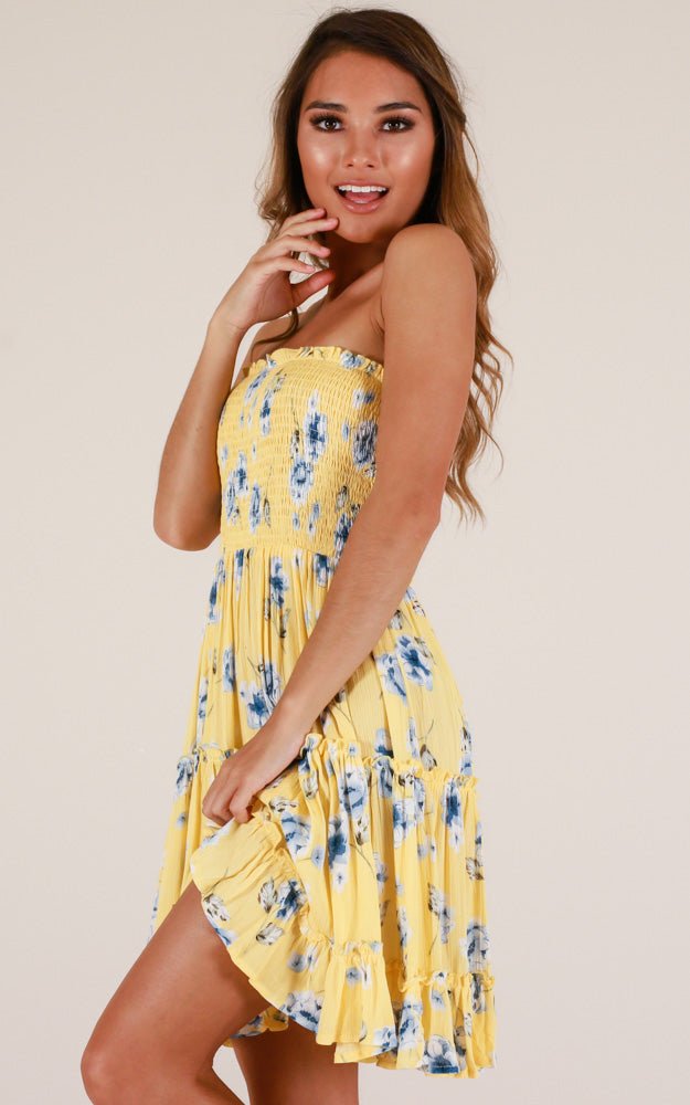 Deep Dive Dress In Yellow Floral
