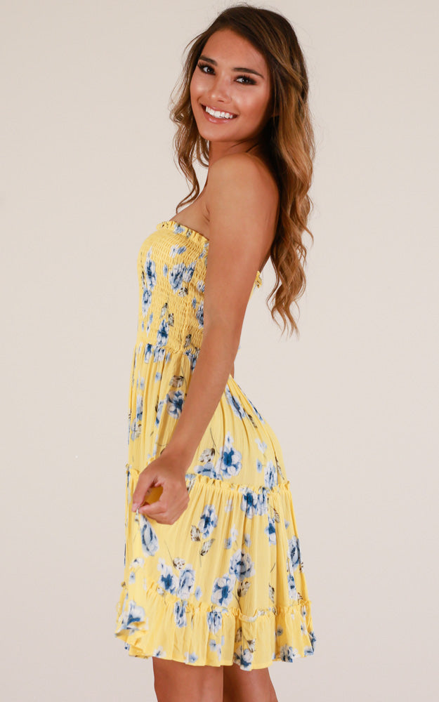Deep Dive Dress In Yellow Floral