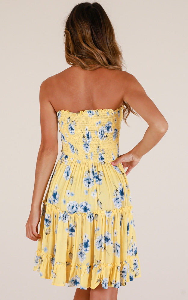 Deep Dive Dress In Yellow Floral