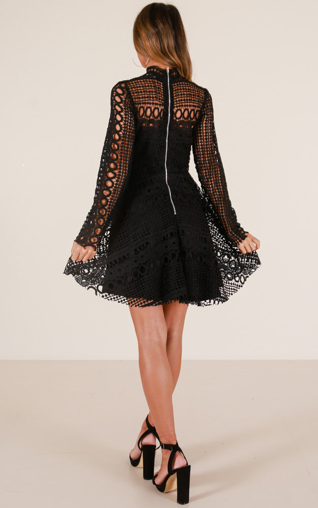 Made With Love Dress In Black Crochet