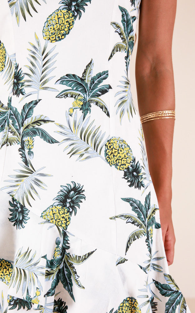 Pineapple Season Dress In White Print