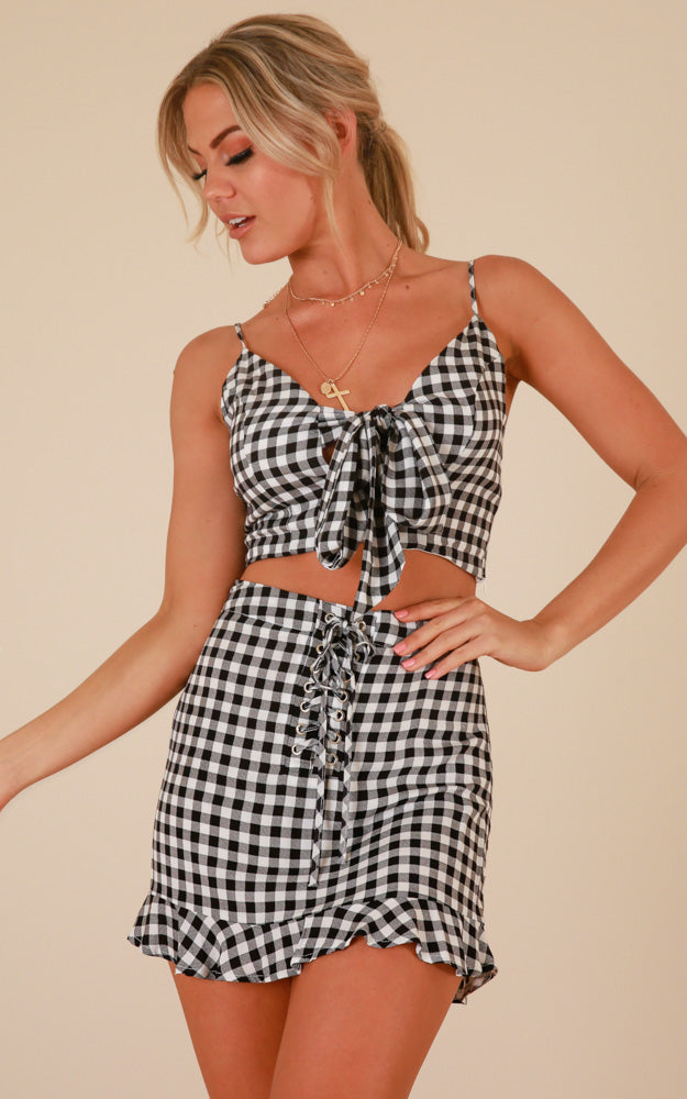 Perfect Match Two Piece Set In Black Gingham