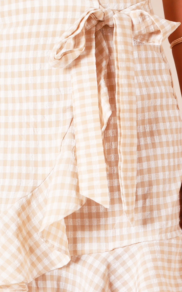 Dusk Till Dawn Skirt In Beige Gingham