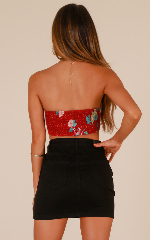 Knot Today Crop Top In Red Floral