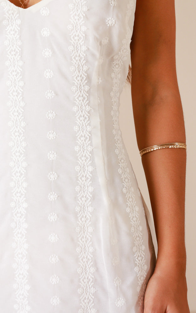 Back Street Party Dress In White Embroidery