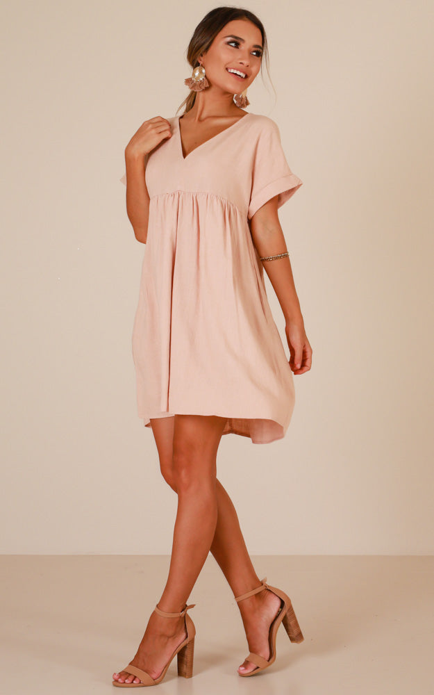 Way You Move Dress In Blush Linen Look