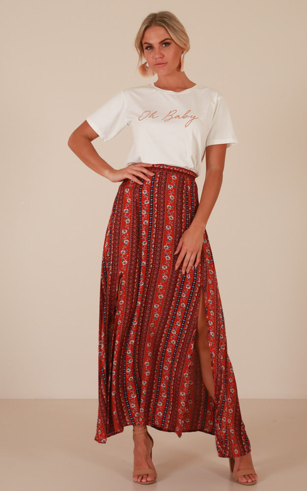 Longest Day Maxi Skirt In Red Print