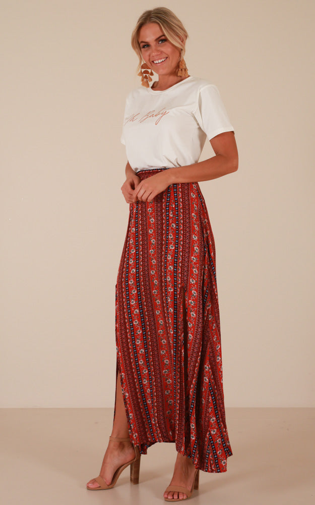 Longest Day Maxi Skirt In Red Print