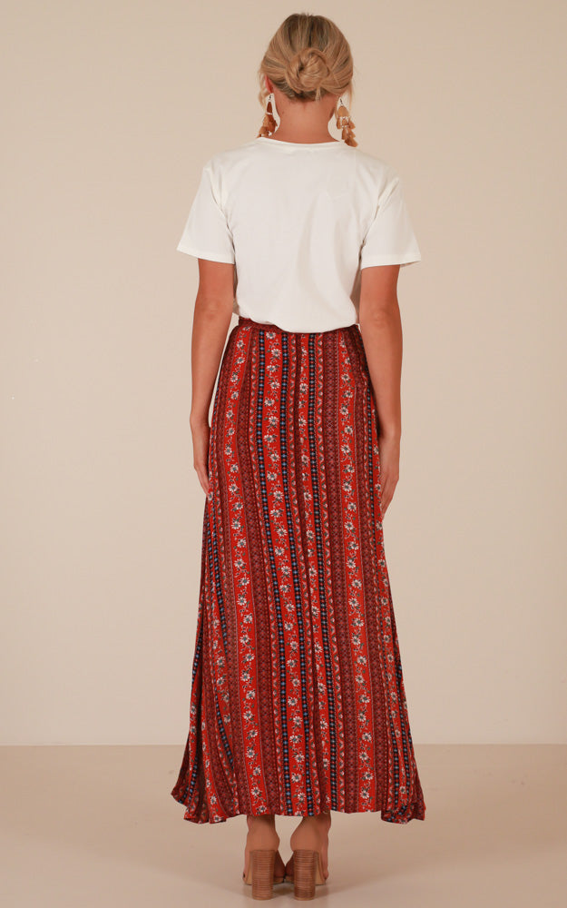 Longest Day Maxi Skirt In Red Print