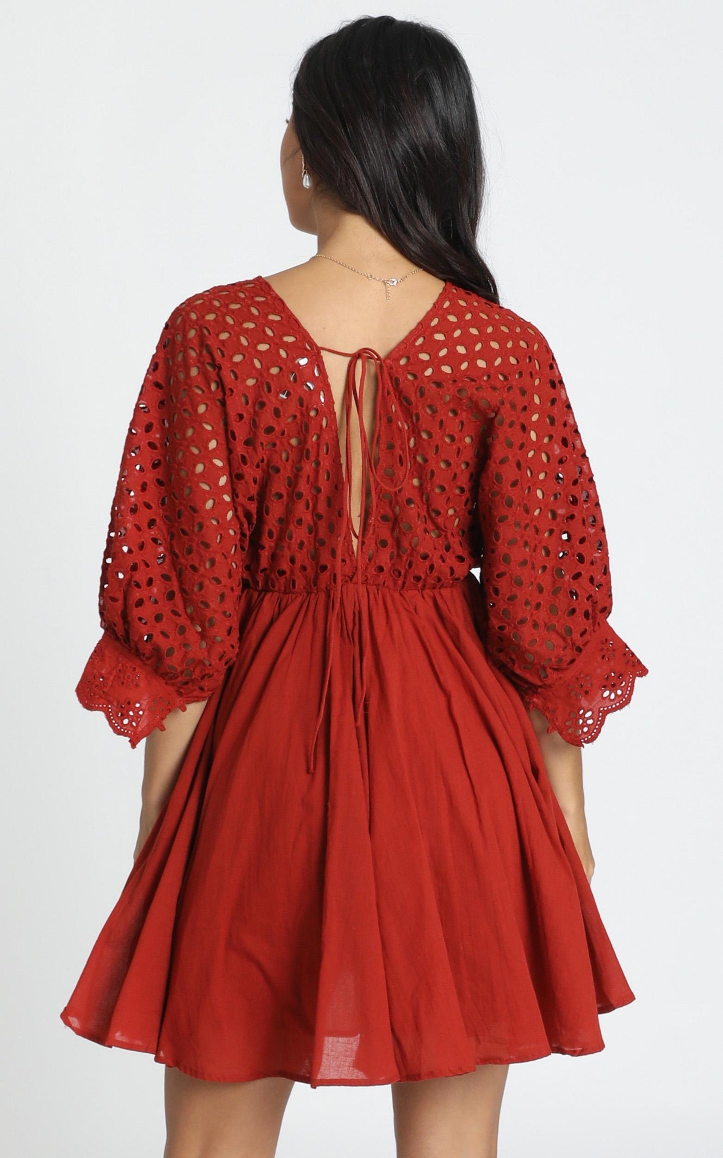 Jacinta V-Neck Embroided Mini Dress In Rust