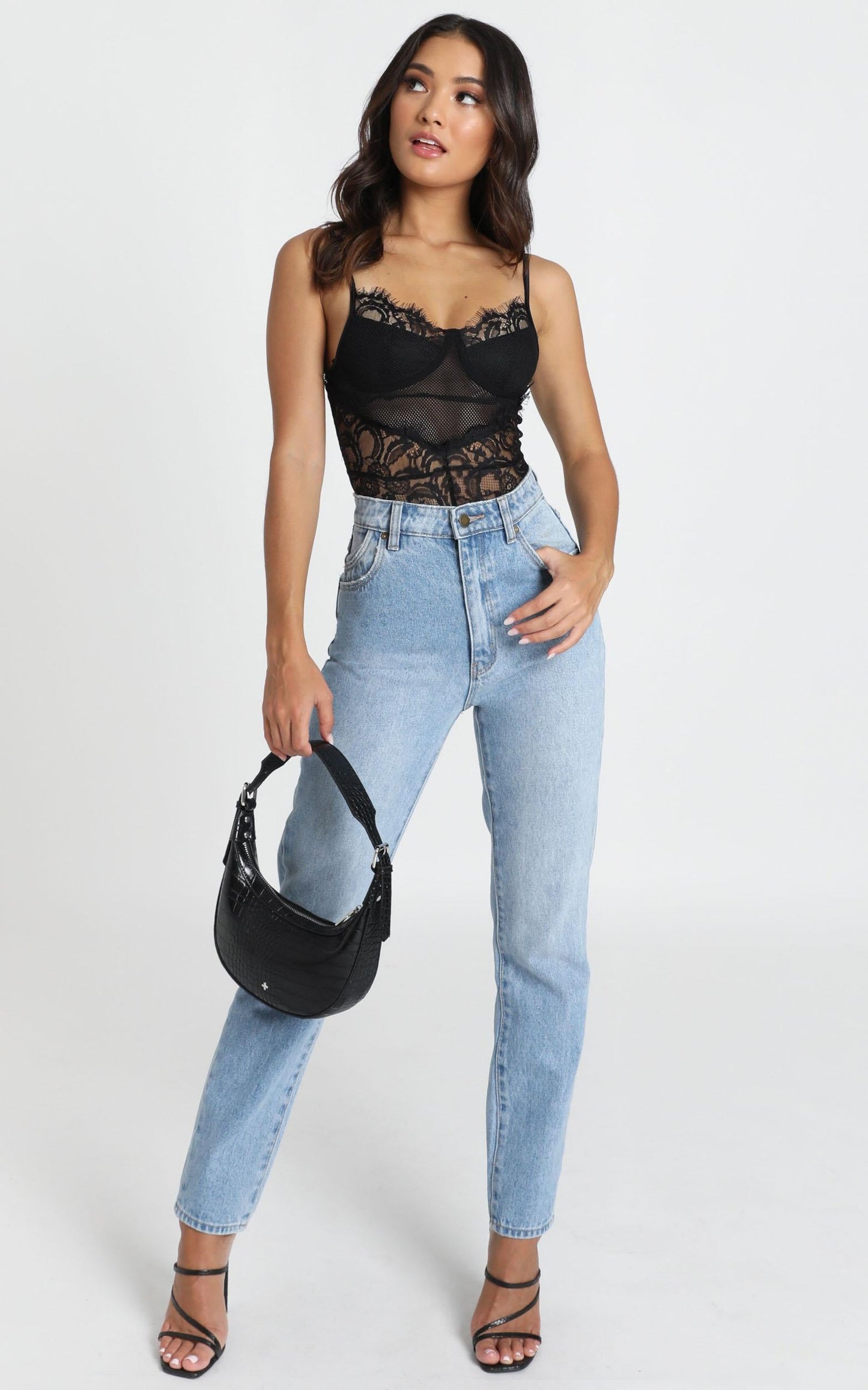 Voicemail Bodysuit In Black Lace
