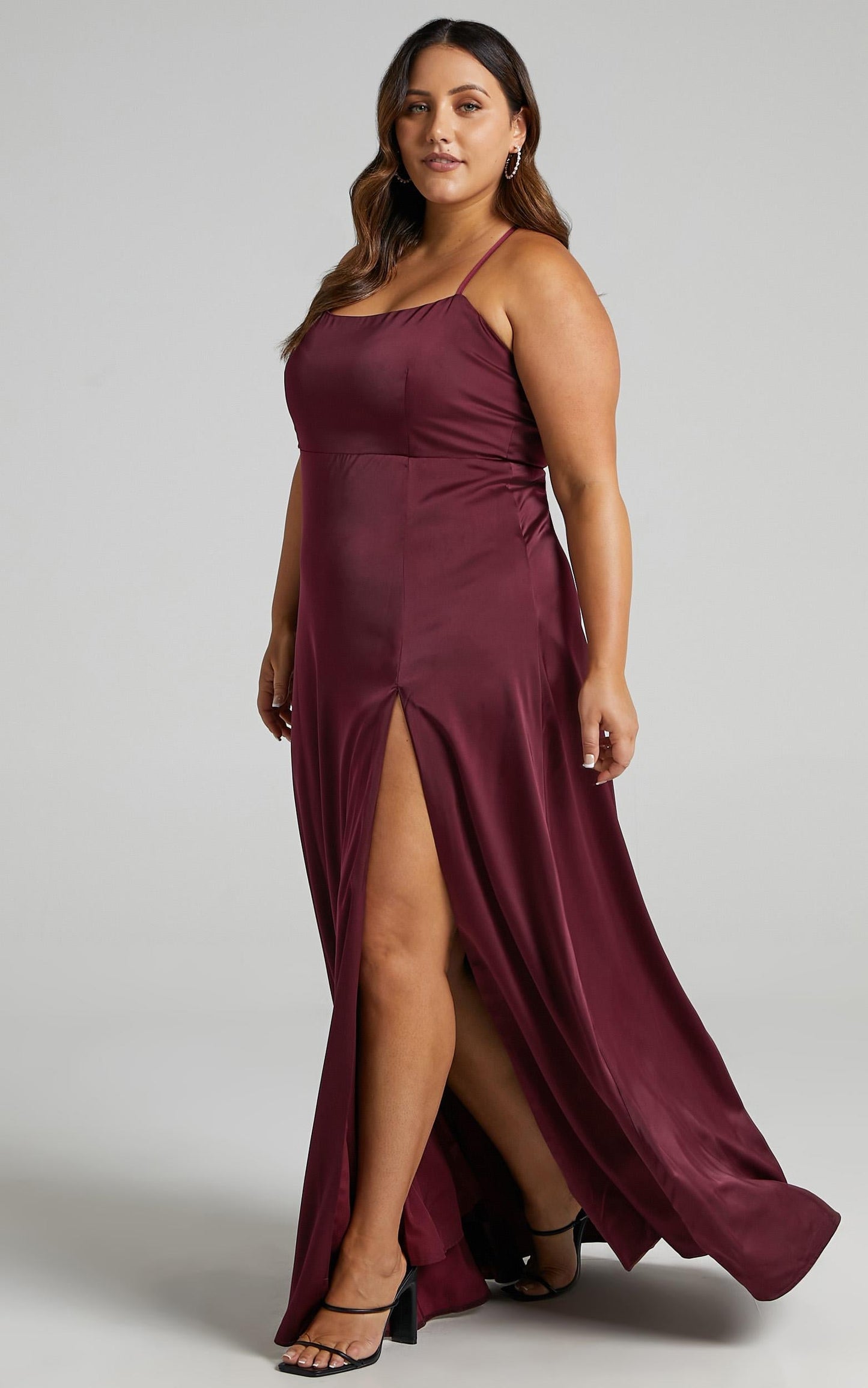Will It Be Us Midi Dress - Thigh Split Cross Back Dress in Wine