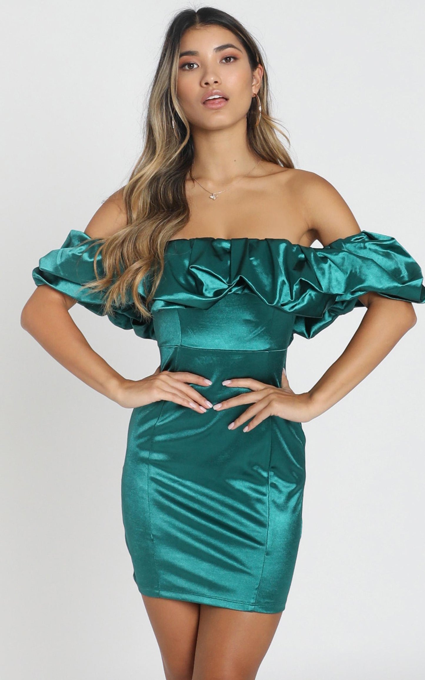 Calla Dress in Emerald Satin