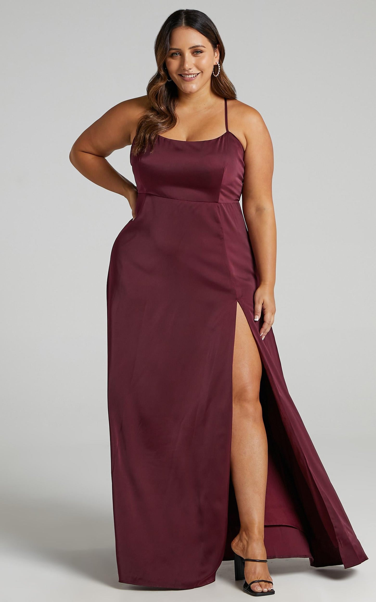 Will It Be Us Midi Dress - Thigh Split Cross Back Dress in Wine