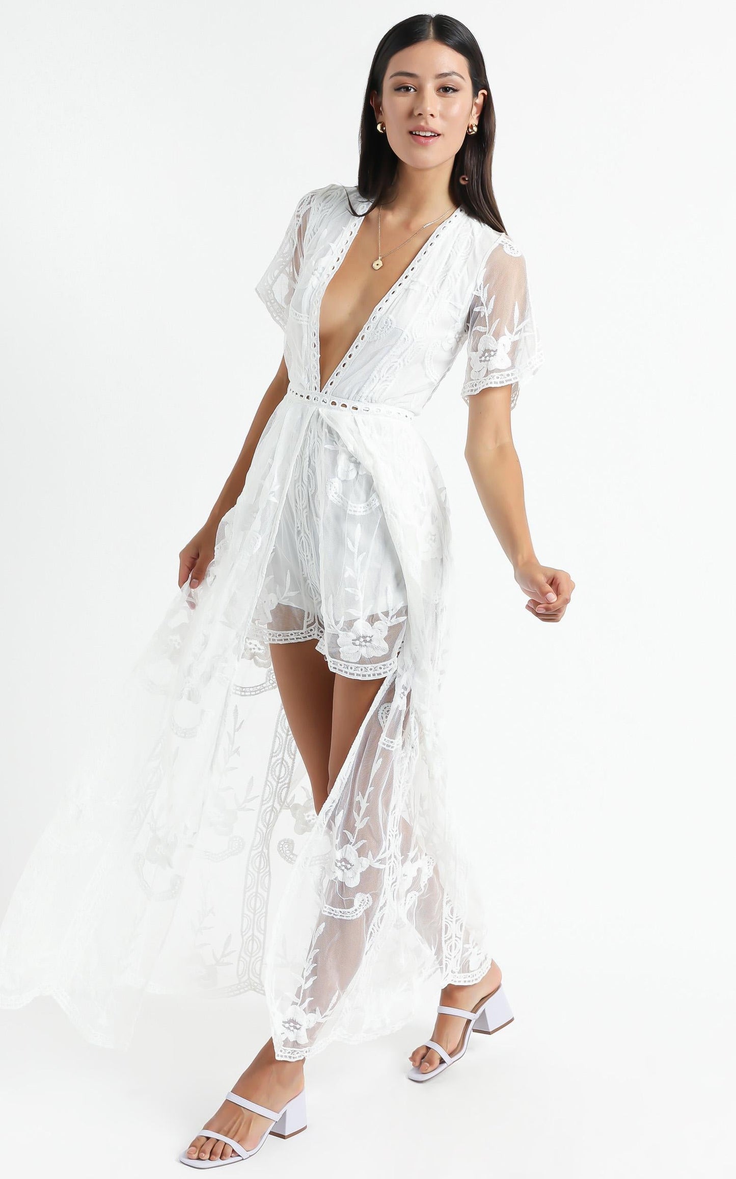 Lets Get Loud Maxi Playsuit in White Lace