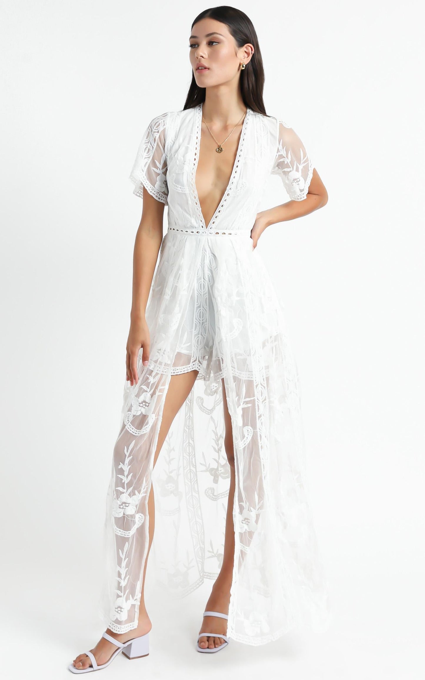 Lets Get Loud Maxi Playsuit in White Lace