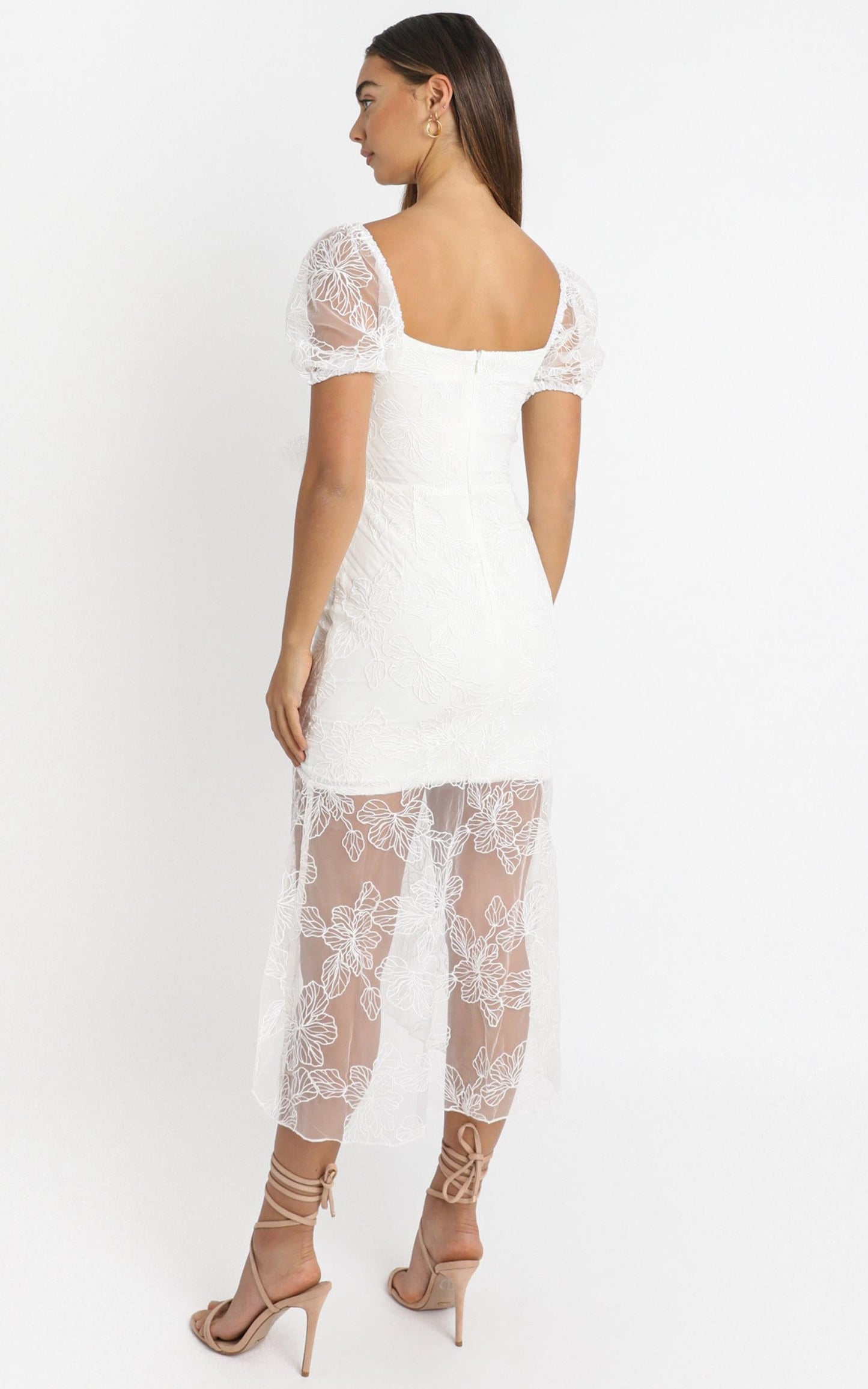 Kamilla Tie Front Midi Dress in White Embroidery