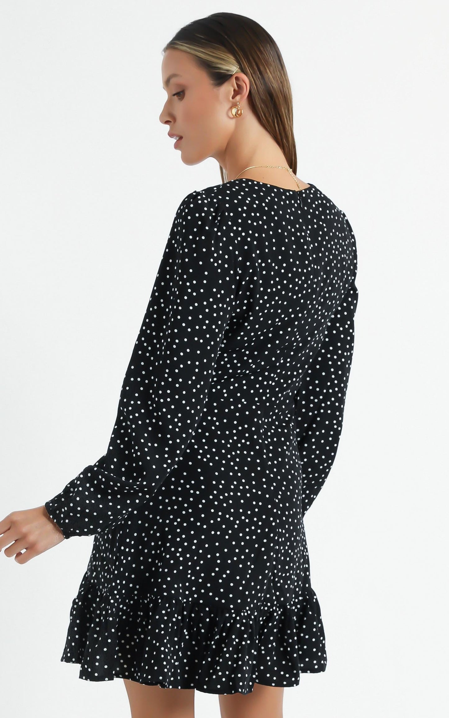 Worlds Away Dress In Black Polka