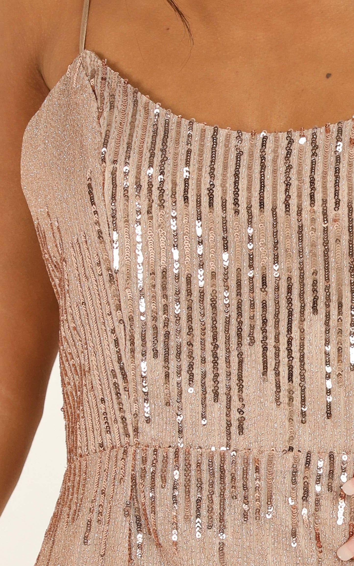 What Do You Think About Me Dress In Rose Gold Sequin
