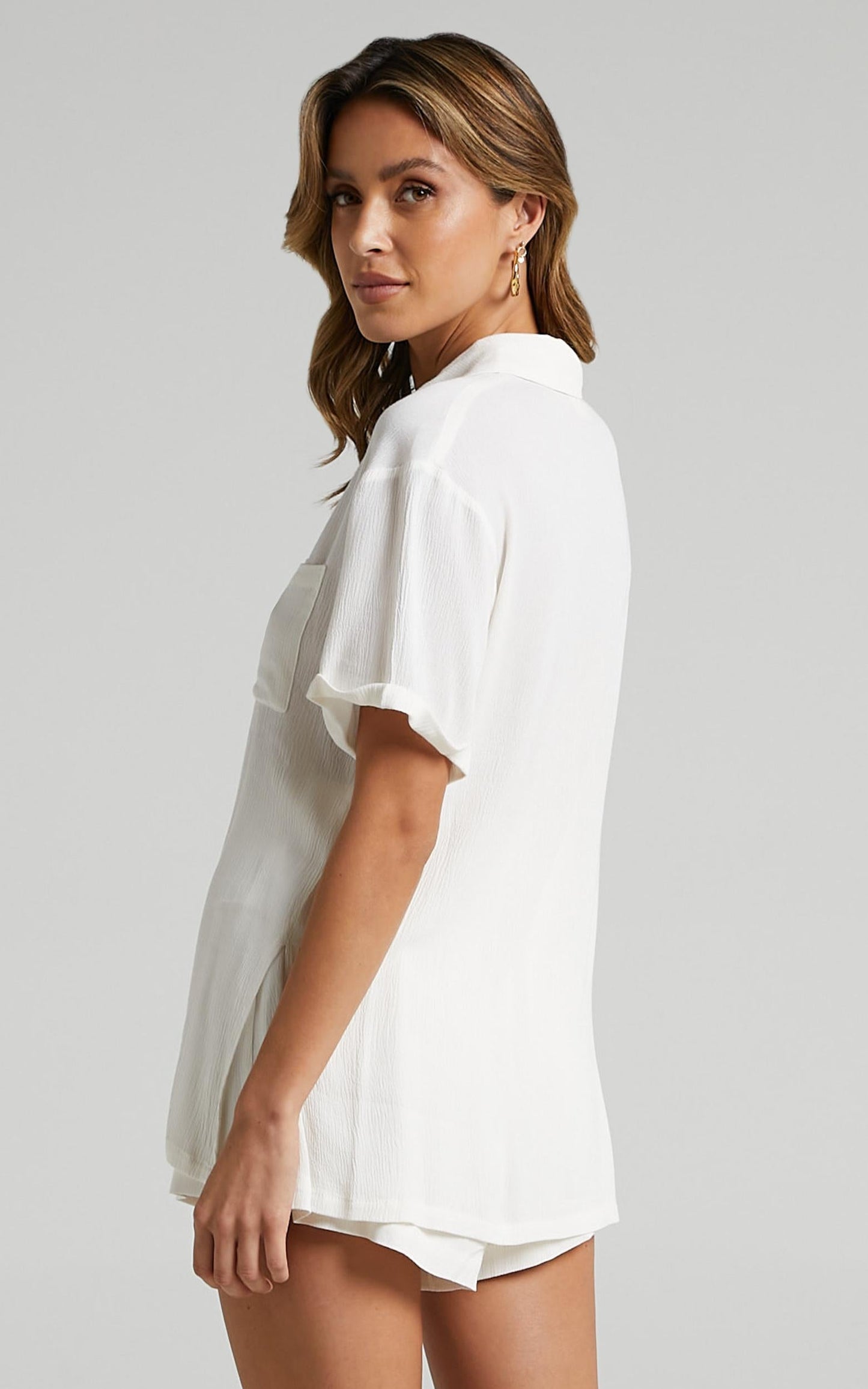 Jubilee Two Piece Set - Button Up Shirt and Shorts Set in White