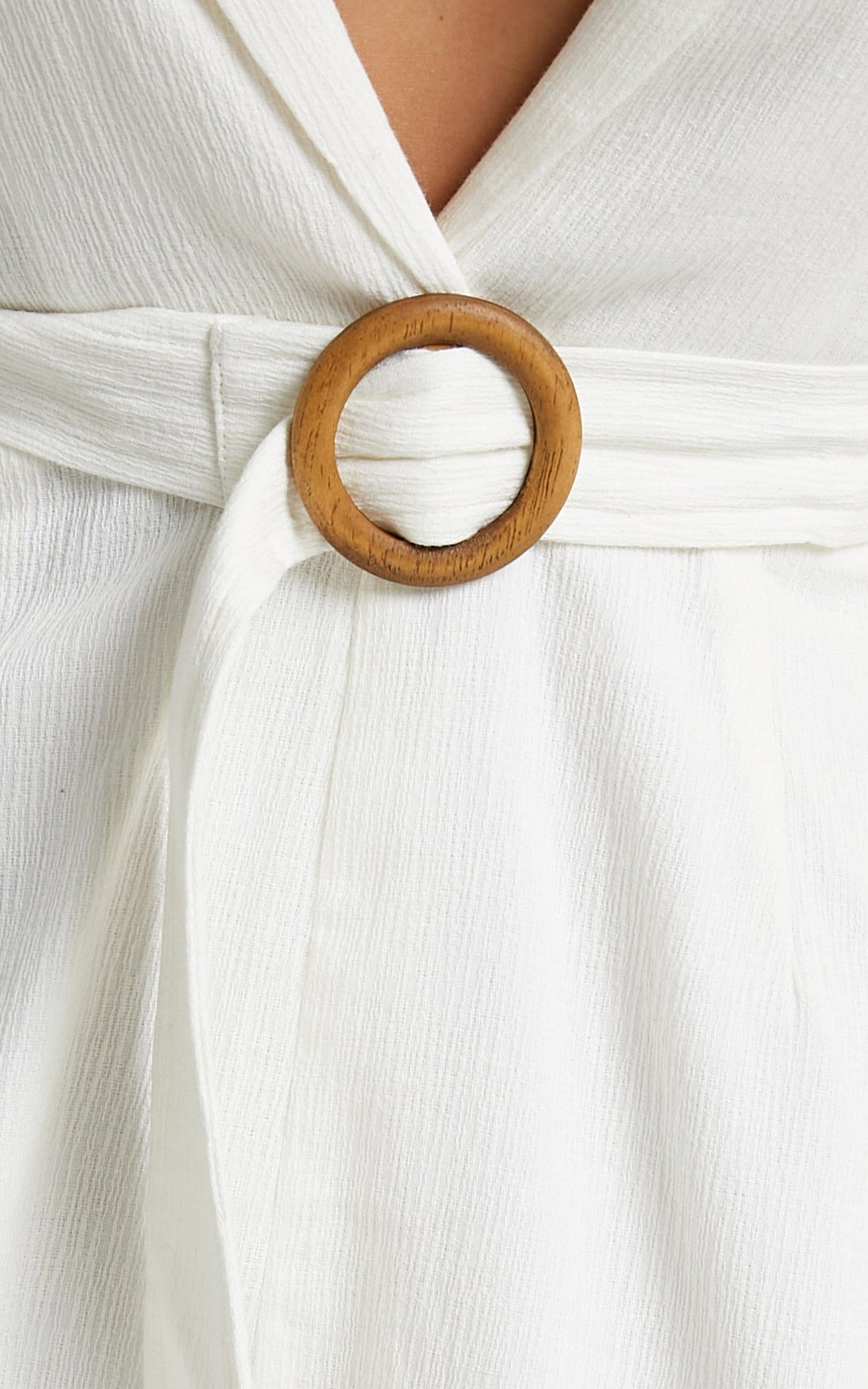 Annona Playsuit - Long Sleeve Plunge Belt Playsuit in Off White