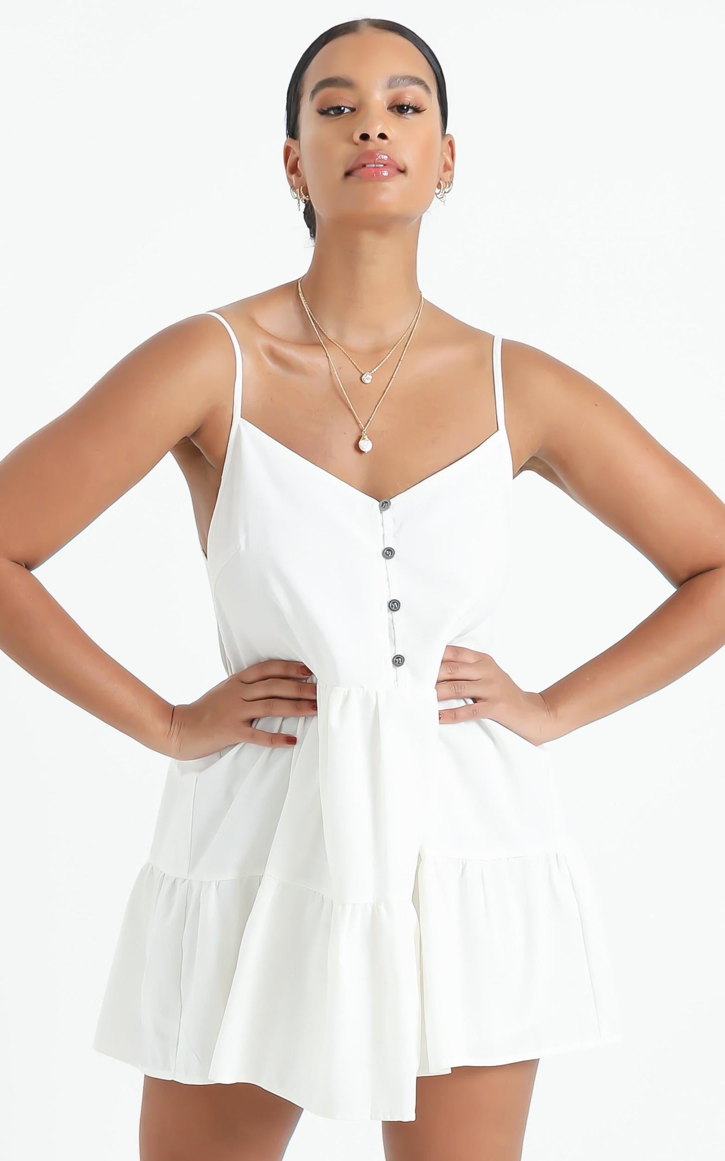 White Sands Strappy Mini Dress In White Linen Look