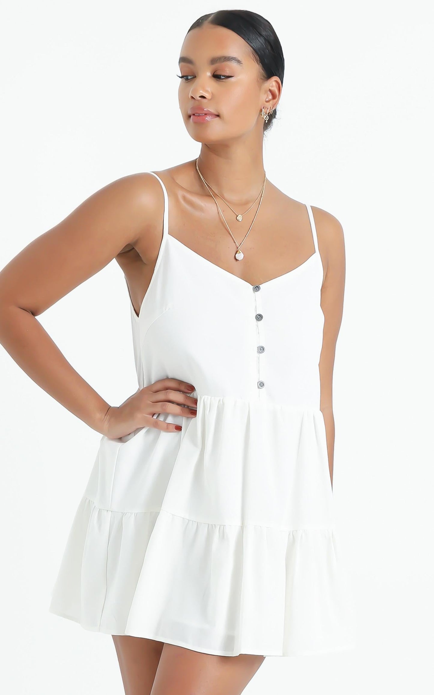 White Sands Strappy Mini Dress In White Linen Look
